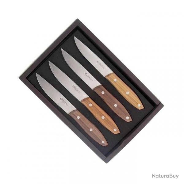 Coffret 4 couteaux steak "Stakni", Manche bois de Santos [Maserin]