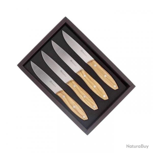 Coffret 4 couteaux steak "Stakni", Manche olivier [Maserin]