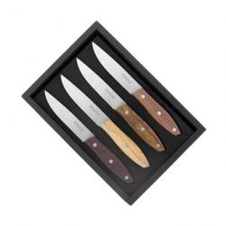 Coffret 4 couteaux steak "Stakni", Manche bois assortis [Maserin]