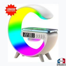 Haut-parleur enceinte Bluetooth avec chargeur induction RGB Radio FM Réveil