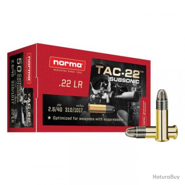 50 CARTOUCHES NORMA 22LR TAC-22 SUBSONIC