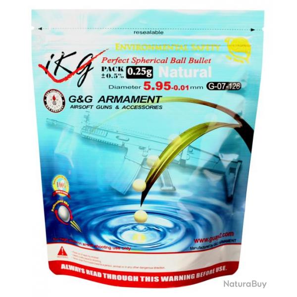 BILLES BIO G&G ARMAMENT 0.25G BLANCHES EN SACHET DE 1KG