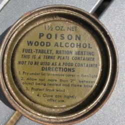 boite combustible pour ration C us ww2 (poison wood alcohol fuel tablet ration heating) réchaud FNP