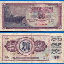 Yougoslavie 20 Dinars 1974 Billet Dinara Bateau