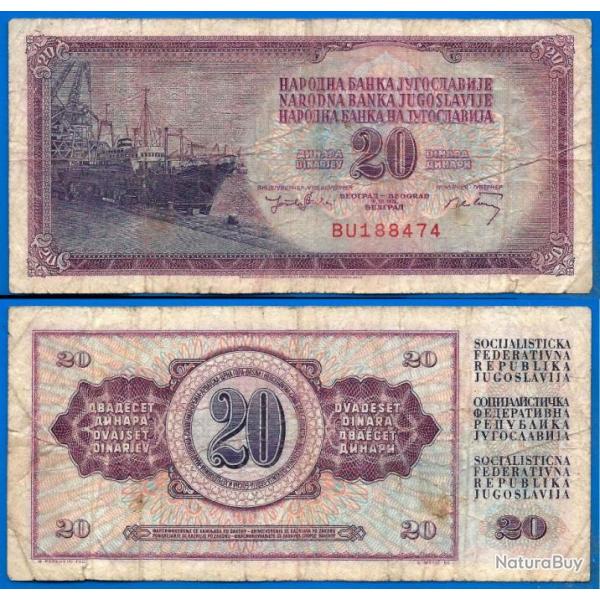 Yougoslavie 20 Dinars 1974 Billet Dinara Bateau