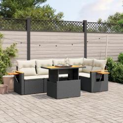 Salon de jardin 6 pcs avec coussins noir résine tressée