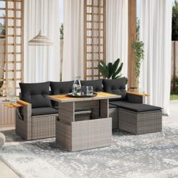 Salon de jardin 6 pcs avec coussins gris résine tressée