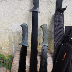 Lot de 3 Machette & Bowie Lame Acier 3Cr13 Manche Abs Etui Nylon Set de Survie Treckk Alaska Outlaw