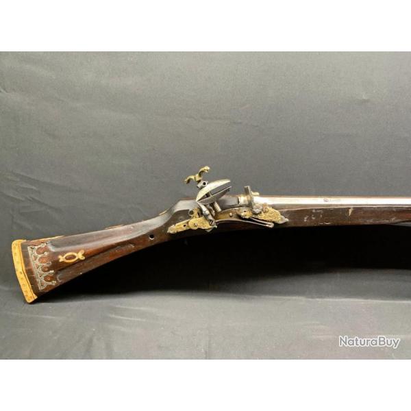 ANCIEN LONG FUSIL AFRICAIN A SILEX MOUKHALA DU MAGHREB, XIX SIECLE, ET SA BAGUETTE, ALGERIE, JEZAIL