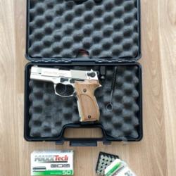 P88 Compact nickel avec plaquette de crosse en bois umarex 9mm pak + 100 cartouches 9mm PAK