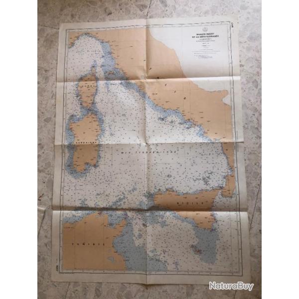 1978 CARTE MARINE SHOM 5017 OUEST MEDITERRANEE Italie Sicile Sardaigne Corse Malte Tunis Mer Tyrrhn