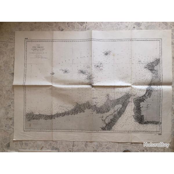 1937 CARTE MARINE SHOM 3757 SICILE cote NORD EST LIPARI MESSINE TAORMINA CAP CEFALU plan EPSHOM 1987