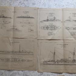 lot 8 PLANCHES BATEAU MARINE MILITAIRE, extrait Tactique navale 1896 1897 : France USA et Angleterre