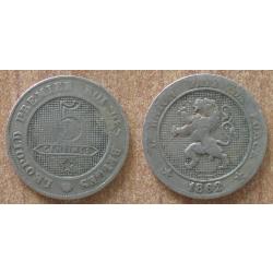 Belgique 5 Centimes 1862 Piece Centime de Franc Franc