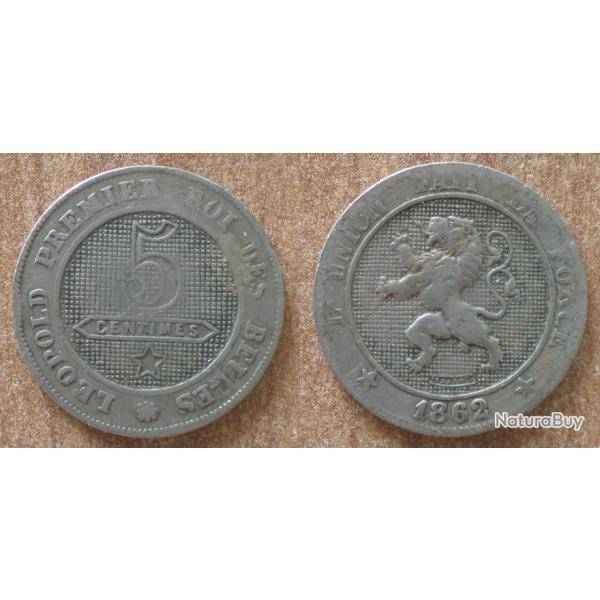 Belgique 5 Centimes 1862 Piece Centime de Franc Franc