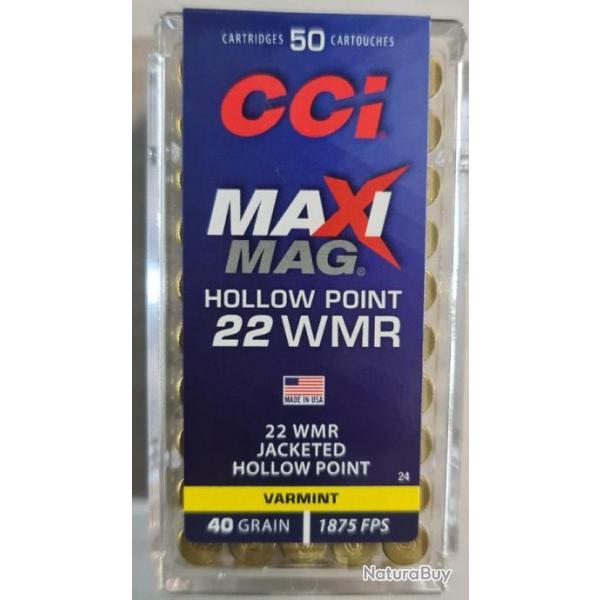 Boite de 50 Munitions CCI 22WMR Varmint Maxi Mag HP