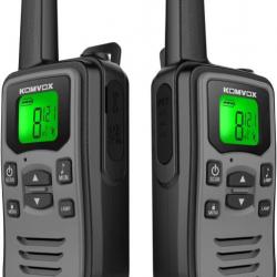 Talkie Walkie 16 Canaux VOX LED 142 Codes CTCSS Longue Portée Rechargeable Randonnée Chasse Gris