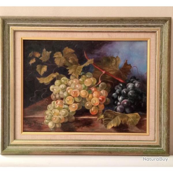 Tableau nature morte signe Herv Rgis "Les Raisins "