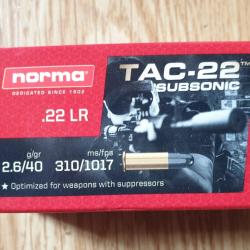 .22lr sub sonic Norma tac 22 40gr - lot 100 pcs / 2 boîtes