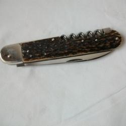 Couteau pliant de chasse Bois de cerf CZECHOSLOVAKIA type mikov 2 pièces inox COMME NEUF