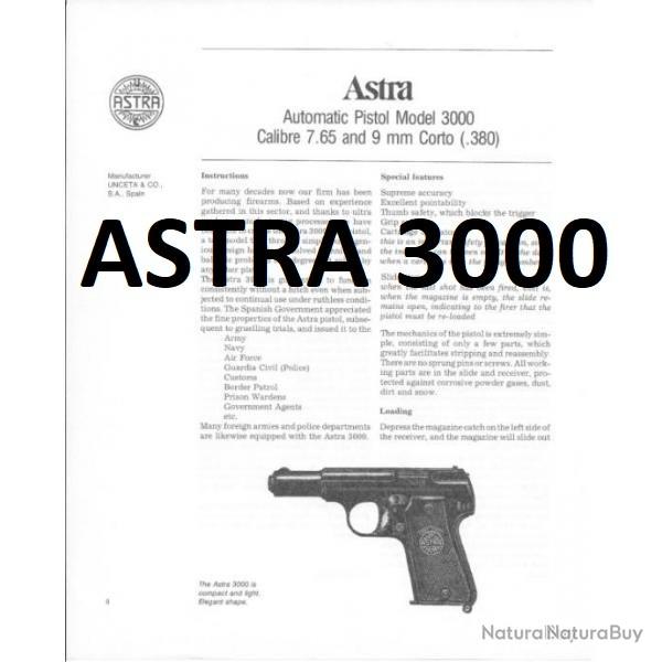 notice pistolet ASTRA 3000 (envoi par mail) 7.65 et 9 court 380 - VENDU PAR JEPERCUTE (m2054)