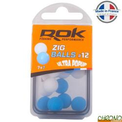 Bouillette ROK Zig Ball Flottant Blanc + Bleu 12mm (par 16)