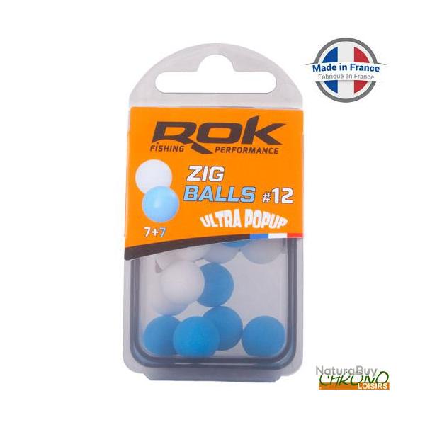 Bouillette ROK Zig Ball Flottant Blanc + Bleu 12mm (par 16)