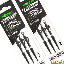 Montage Korda Leadcore Leader Hybrid Lead Clip 50cm (les 3) Gravel Brown