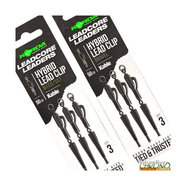 Montage Korda Leadcore Leader Hybrid Lead Clip 50cm (les 3) Gravel Brown