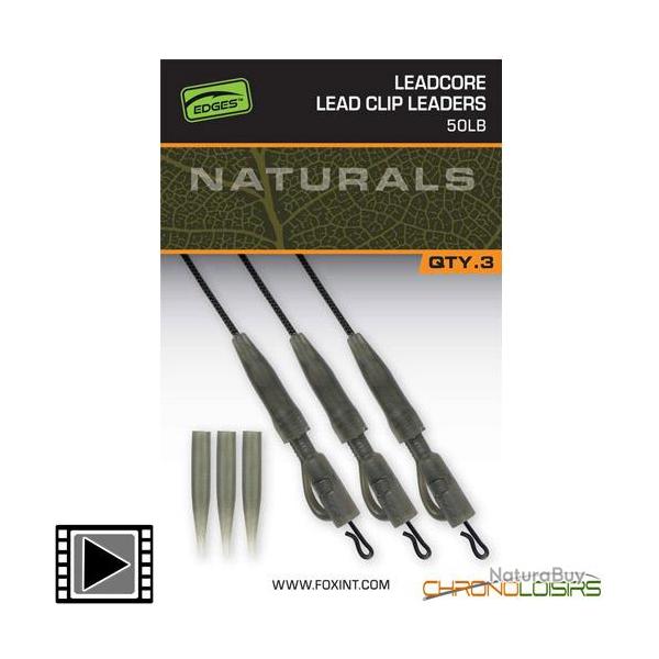 Montage Fox Naturals Leadcore Power Grip Lead clip Leaders 50lbs (par 3)