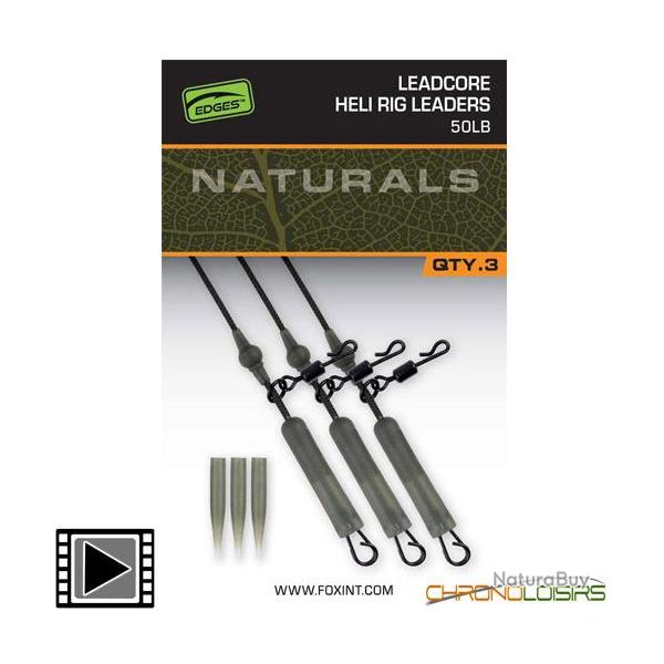 Montage Fox Naturals Leadcore Heli Rig Leaders 50lbs (par 3)