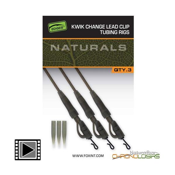 Montage Fox Naturals Kwik Change Lead Clip Tubing Rigs (par 3)