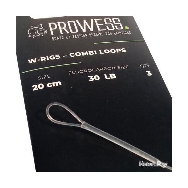 Bas de Ligne Prowess W-RIGS Combi Loops 20cm 30lbs (par 3)