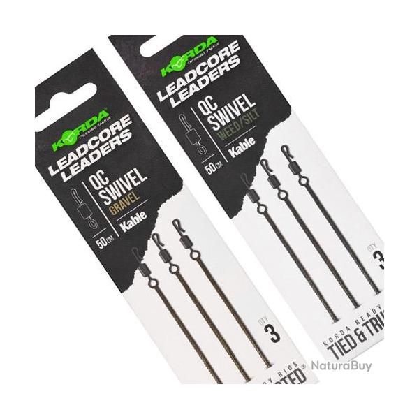 Montage Korda Kable Leadcore Leader LC QC Swivel 50cm (les 3) Weed