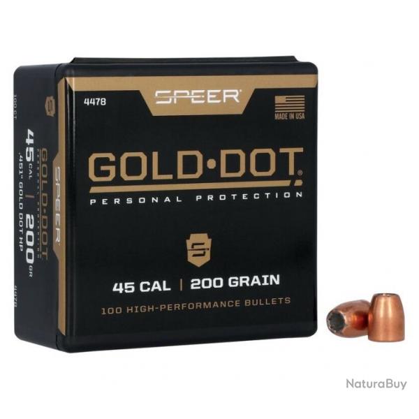 100 Ogives Speer Cal.45 - 200gr (.451) Gold Dot HP