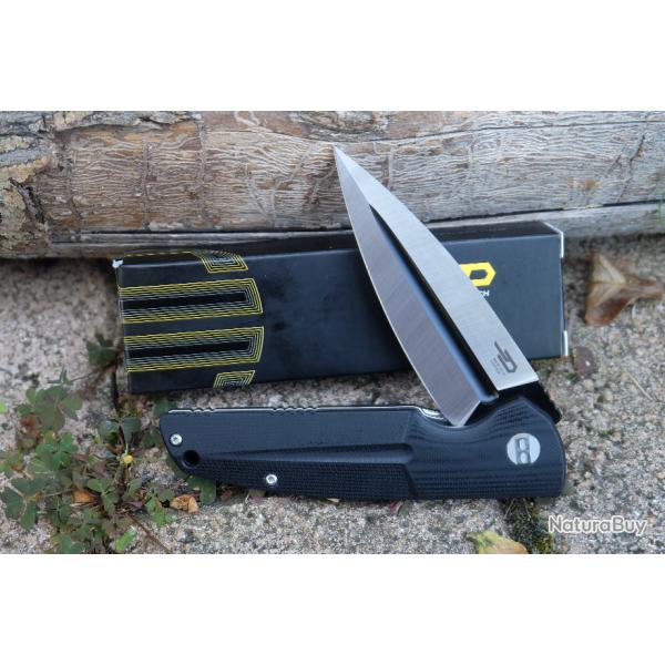 Couteau Bestech Fin Black Lame Acier 14C28N Manche G10 IKBS Linerlock Clip BTKG34A2