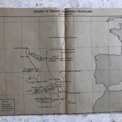 Carte itinéraire CROISIERE CROISEUR-SUBMERSIBLE DEUTSCHLAND 1917, MARINE 1° guerre, Océan Atlantique