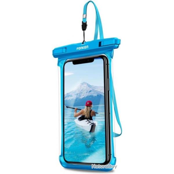 Pochette Tlphone Etanche, 6.5 Pouces  IP68 Transparent Sac Sec Pochette de Natation Bleu