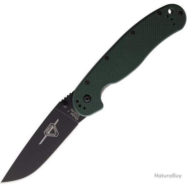 Couteau Ontario RAT 1 Green Lame Acier S35VN Black Manche G10 Linerlock Clip  ON8991