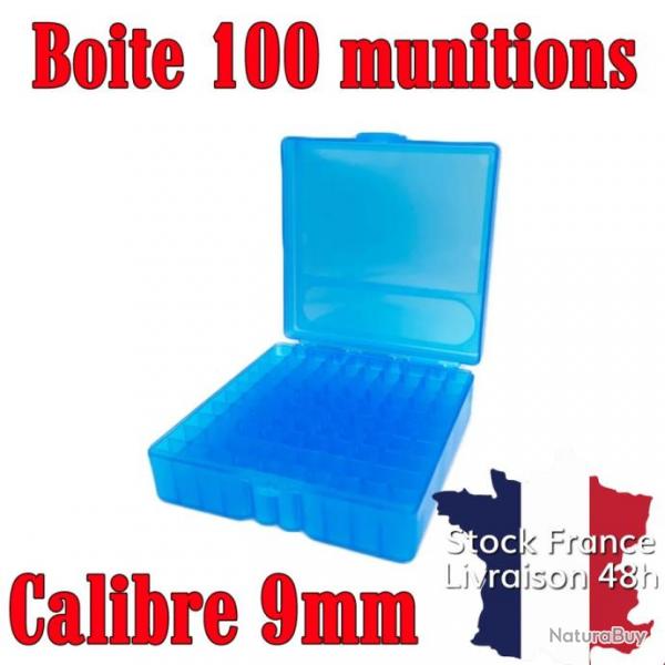 Boite 100 munitions 9mm parabellum bleu transparent - Envoi rapide depuis la France