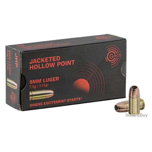 cartouches GECO cal.9mm JACKET HOLLOW POINT 115gr PAR 50