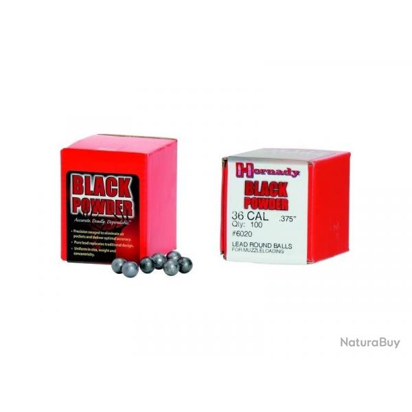 Boite de 100 ogives rondes Hornady 36 .375 poudre noire