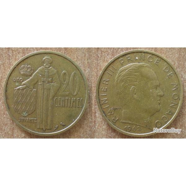 Monaco 20 Centimes 1962 prince Rainier Franc Principaute