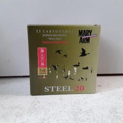 9930B  50 X CARTOUCHES ACIER MARY ARM STEEL20 CALIBRE 28 CH70 20G PLOMBS 5+6   NEUF DISPONIBLE