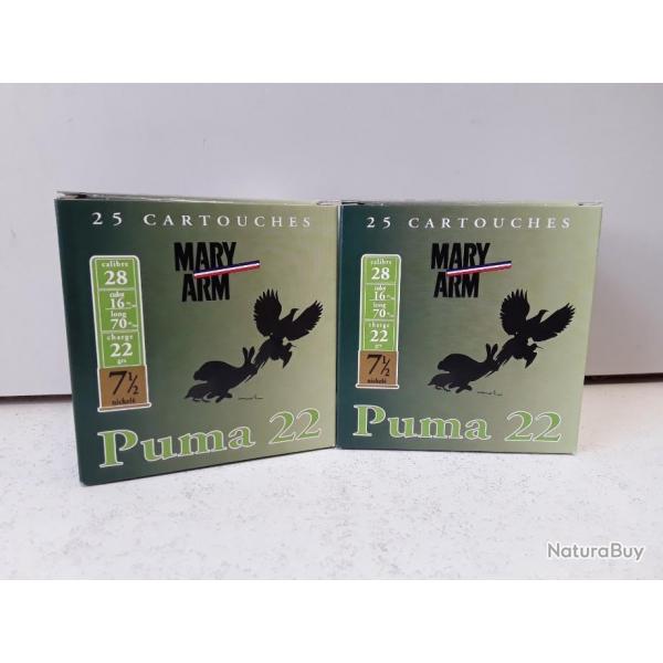 7005 C  LOT DE 100 CARTOUCHES MARY ARM PUMA 22 CAL28  EN 22G BOURRE JUPE NEUF PLOMB 6