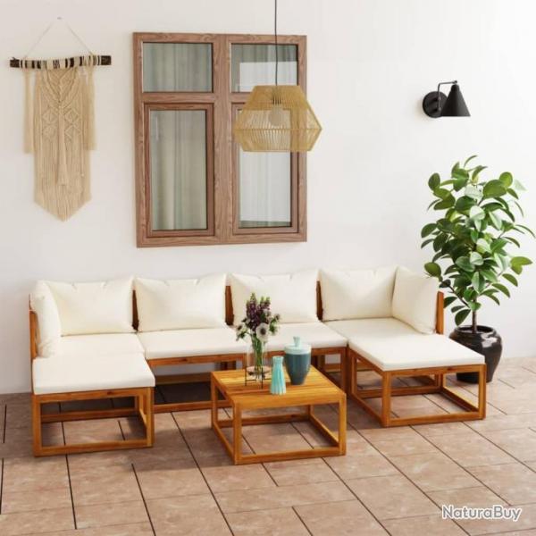 Salon de jardin 7 pcs avec coussin Crme Bois d'acacia solide