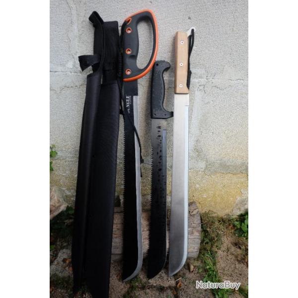 LOT DE 3 Grosse Machette Sabre Lame Acier Inox Manche Bois/ABS Etui Nylon Survivalisme REVENDEURS