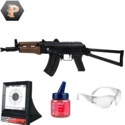 Réplique longue Kalashnikov AKS-74U Spring cal.6mm + billes + lunette + cibles