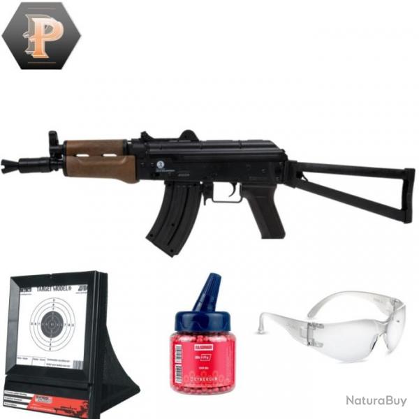 Rplique longue Kalashnikov AKS-74U Spring cal.6mm + billes + lunette + cibles