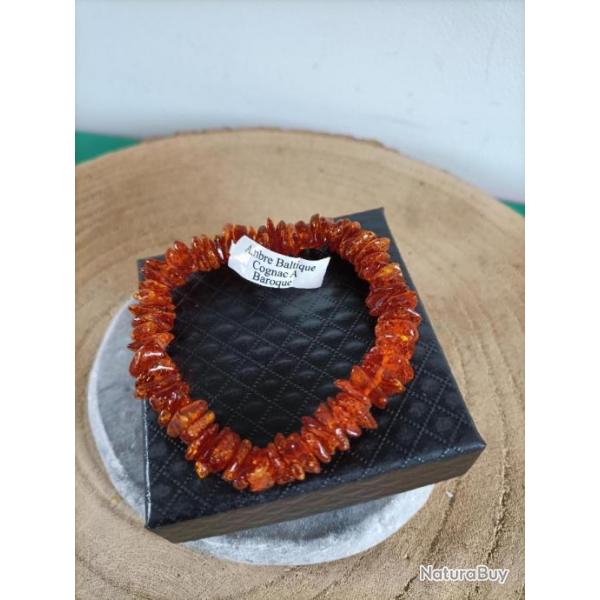 Bracelet en Ambre Baltique Cognac Qualit A  avec crin Rf : N336
